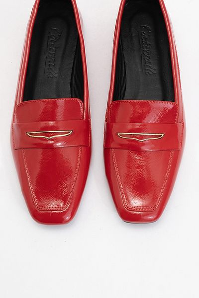 LuviShoes Дамски мокасини от естествена кожа с катарама и тъп връх, червени, IRIDESSA