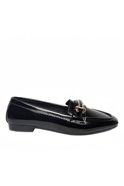 Buem Flat Bottom Easy Wear Shiny Patent Leather Comfortable Casual Buckle Women's Babet