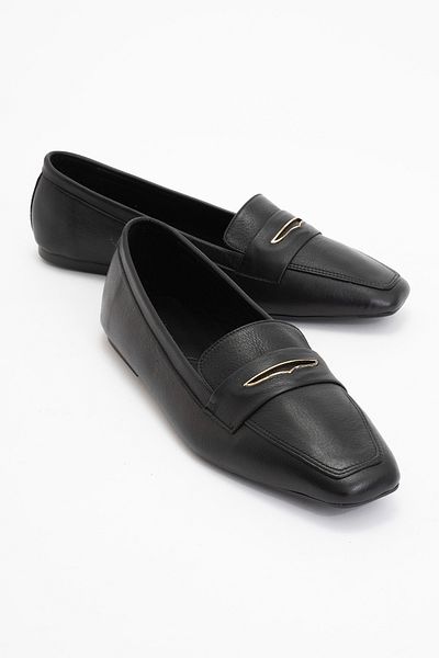 LuviShoes Дамски мокасини с катарама и тъп връх от естествена кожа, черни, IRIDESSA