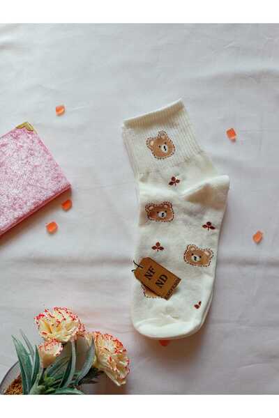 ENEFENDİ Soft Women's Cream Ecru Bear Socks 36-40
