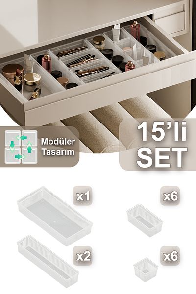 Fesya Home Σετ οργάνωσης μακιγιάζ ORIGAMI 15 τεμαχίων σε συρτάρι Διαφανές 6K-60-2B-1XL