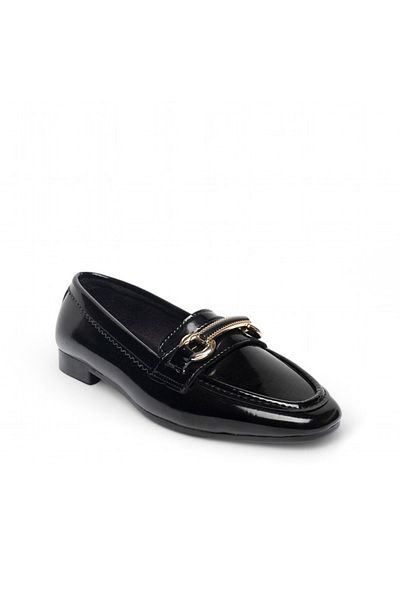 Buem Flat Bottom Easy Wear Shiny Patent Leather Comfortable Casual Buckle Women's Babet