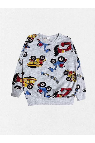 Fil Kids Boys' 100% Cotton Gray Work Machine Scoop Truck Patterned Long Sleeve Seasonal Pajama Set