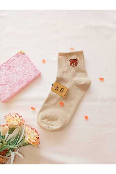 ENEFENDİ Soft Women's Cream Ecru Bear Socks 36-40