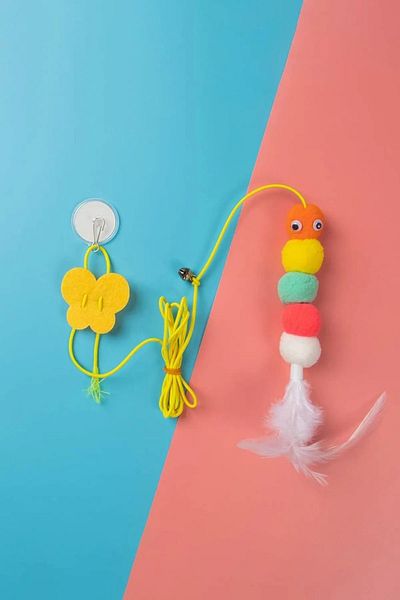 Pribor Caterpillar Cat Toy, Self Adhesive, Bell, Elastic String, Hanging Cat Toy