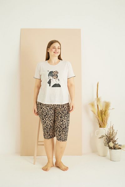 Siyah İnci Σετ σανδάλι με μπεζ Leopard PatternCurve μεγάλου μεγέθους