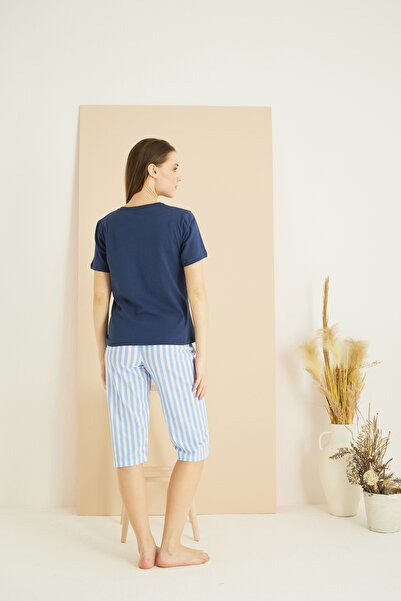 Siyah İnci Σετ Κάπρι Πλεκτό Βαμβακερό Πλεκτό Κάπρι με σχέδιο indigo 25102178