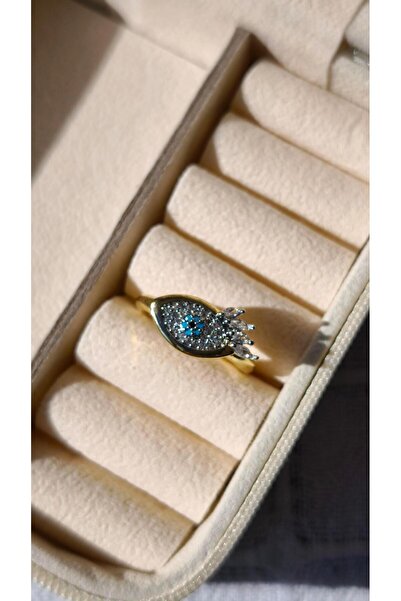 VOBEEYKU خاتم قابل للتعديل على شكل عين من الحجر البيضاوي من سلسلة خاصة مع رموش