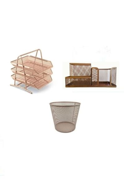 Mas Metal Ofis Seti Çöp Kovası+ Evrak Rafı + OFİS Seti 3'lü