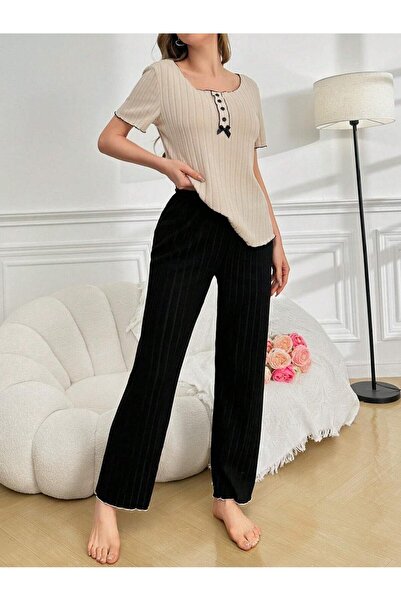 BELLA NOTTE Cotton Ornamental Button Short Sleeve Pajama Set