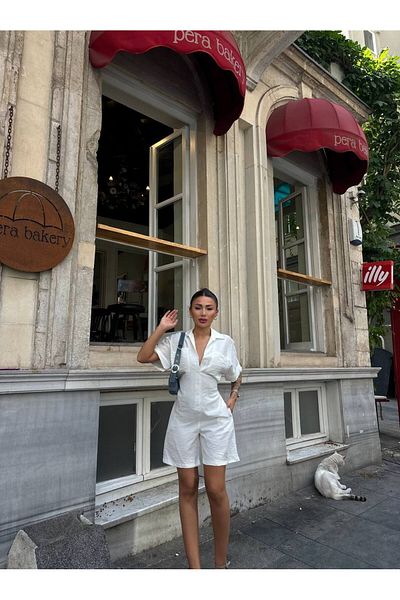 LB Laluna Butik Salopetă de damă, cu mânecă scurtă, cu buzunare cu închidere cu nasturi