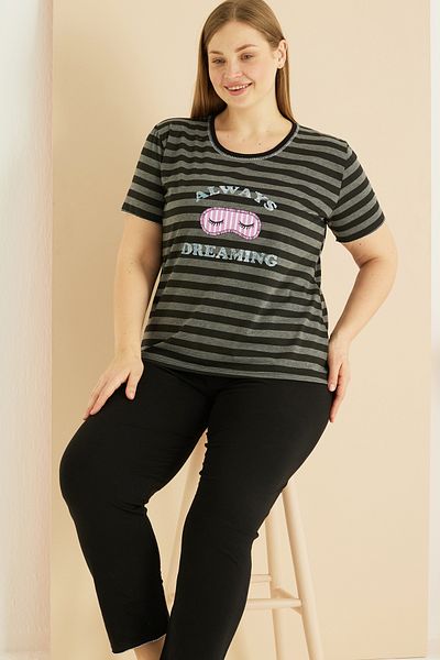 Siyah İnci Pijamale oversize din bumbac Battle Boy cu model de linie neagră antracit 25103771