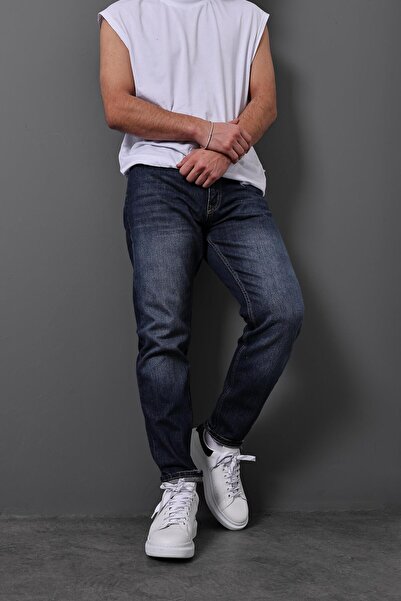 Slatra Men's Navy Blue Effect Boyfriend Pants