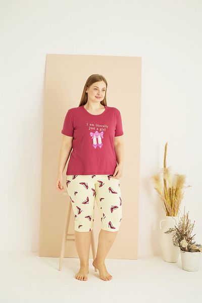 Siyah İnci Set capri oversize din bumbac cu imprimeu de culoare cireș 25102718