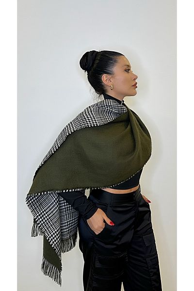 asalya Plaid Pattern Wool Knitwear Winter Shoulder Shawl