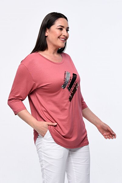 tarzımsüper Large Size New Season Comfortable Model Sequined Embroidered Half Sleeve Sequined Mother's 4 Seasons Blouse