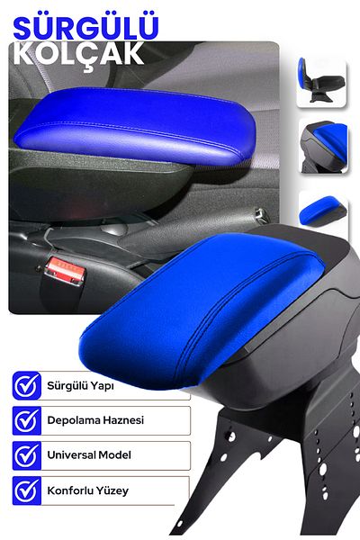 Kingstar Universal Blue Stitched Leather Surface Sliding Armrest