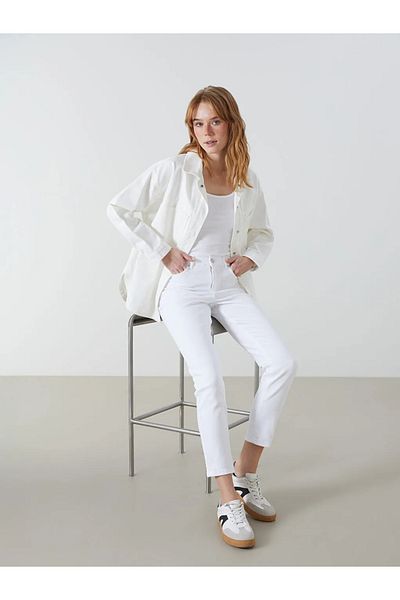 LC Waikiki Λευκό Slim Mom Γυναικείο Jean Παντελόνι