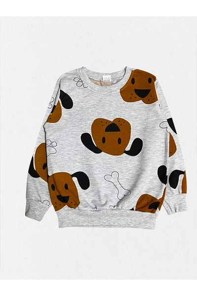 Fil Kids Boy's 100% Cotton Gray Cute Dog Patterned Long Sleeve Seasonal Pajama Set