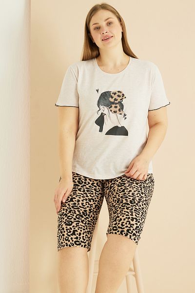 Siyah İnci Σετ σανδάλι με μπεζ Leopard PatternCurve μεγάλου μεγέθους