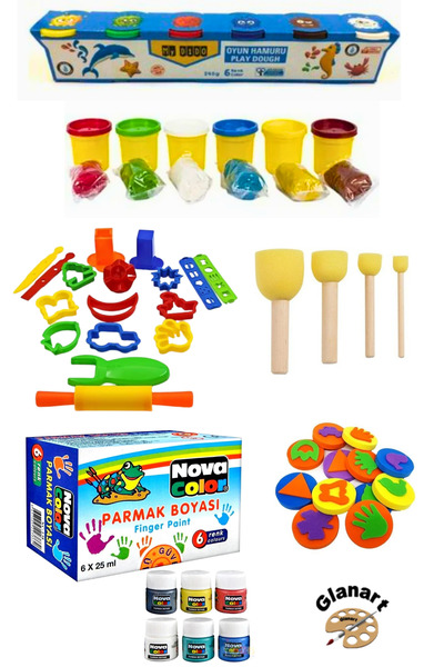 Glanart çocuklar için eğlence seti, parmak boyası baskı seti ve oyun hamuru k...