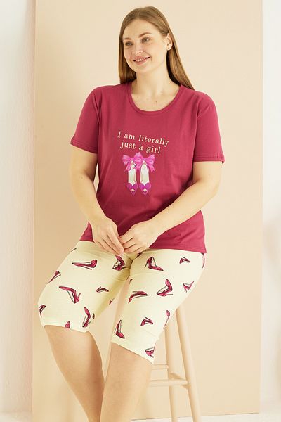 Siyah İnci Set capri oversize din bumbac cu imprimeu de culoare cireș 25102718