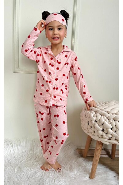 LİLLYPİCCA Пижамен комплект с дълъг ръкав и мотиви на череши в розов цвят за ...