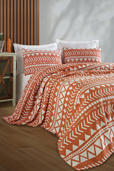 Enlora Home Doğal Pike Baskılı Çift Kişilik Artec Turuncu