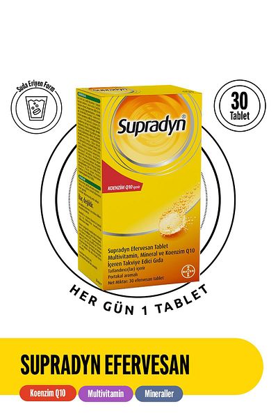 Supradyn 30 Effervescent Tablets - Food Supplement with Coenzyme Q10, Multivitamins and Minerals
