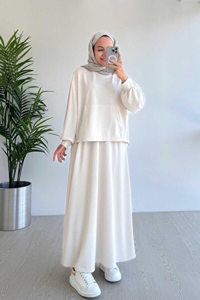 Ka Hijab Кенгуру Cep Oysh Тканинна спідниця, комплект із двох предметів - Екрю