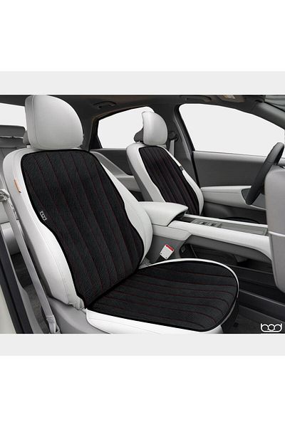 Bod Vodina Series Auto Seat Cushion Protection Cover with Thatch Pocket Front Rear Set Black-Stitching Red