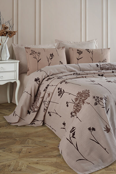 Enlora Home Desenli Pike Örtü Çift Kişilik Efil Kahve (Pike)