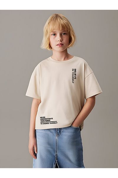 uyguntarz Bedrucktes Baumwoll-T-Shirt „Children Believe“.