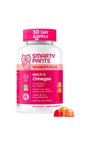 SmartyPants Women's Multivitamin Gummies - Omega 3, Methylfolate, CoQ10, D3, B12, A, K, Zinc, 90ct, Gluten-Free