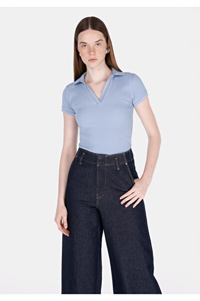 Colin's Slim Fit Polo Neck Απλό Γυναικείο Μπλε κοντομάνικο T-shirt