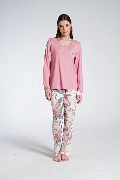 gd goldoremi 1742 Women's Melisa Fabric Patterned Long Sleeve Pajama Set