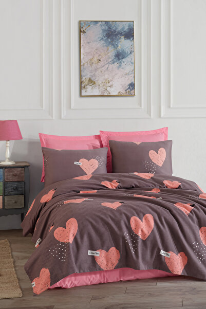 Enlora Home Desenli Pike Seti Çift Kişilik Jana Pembe (Pike+Yastık Kılıfı)