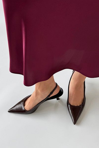 STRASWANS Silver Women's Heeled Wrinkled Leather Shoes Brown