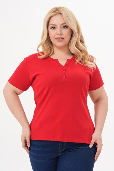 Siyezen Bluză de bază cu mânecă scurtă, din bumbac și lycra, cu nasturi, mări...