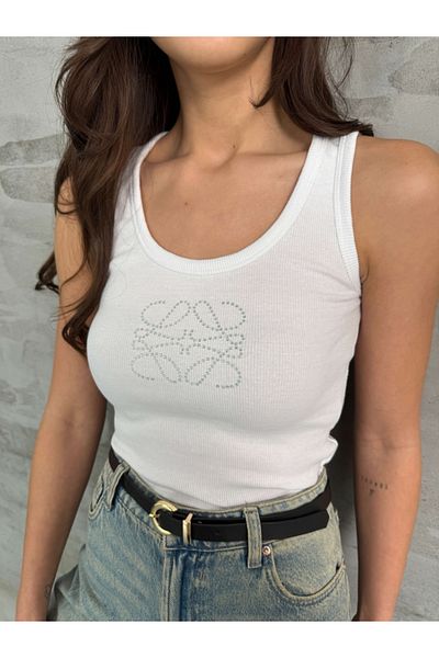 Elif Özbey Butik White Stone Print Detailed Tank Top
