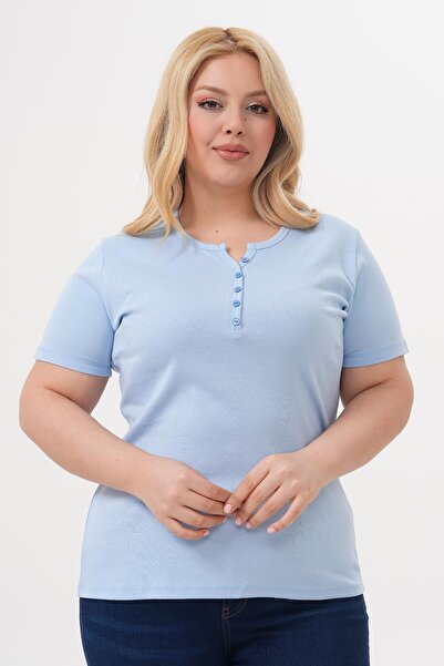 Siyezen Bluză de bază cu mânecă scurtă, din bumbac și lycra, cu nasturi, mări...