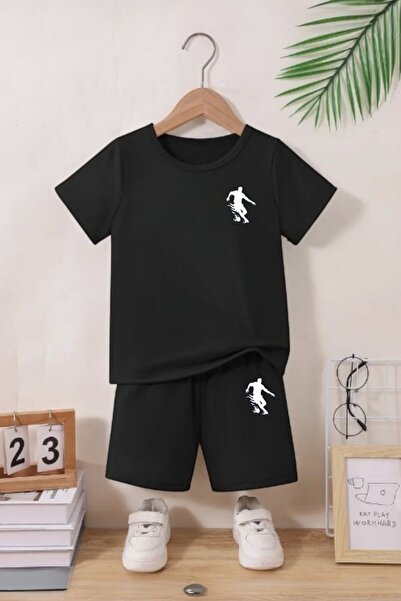 han elegant Set de tricou și capri pentru băieți de vară cu imprimeu cu personaje de fotbal