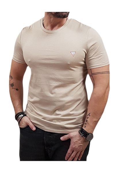 Guess Jeans Ανδρικό μπεζ slim fit t-shirt G1DR Small Triangle Logo τζιν Guess