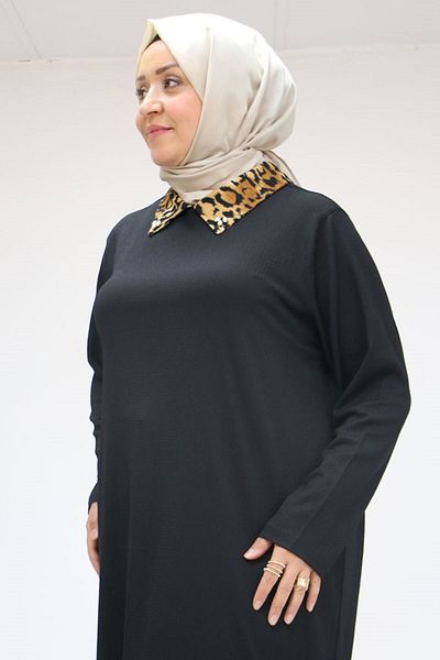 Eslina 58012 Large Size Combination Men's Collared Wrap Tunic - Black
