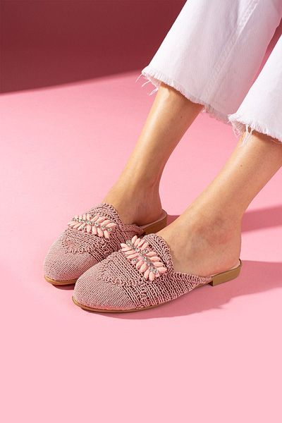 FUGA MODA Παντόφλες Yamal Stone Straw Κεντημένες σε Πούδρα