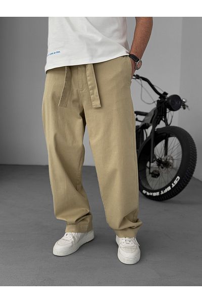 BYBASICMAN Beige Basic Belted Baggy Trousers Ke-1006/1011