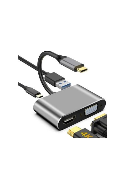 Universal Platoon Pl-5565 4 in 1 Type C To, Pd+Hdmi+Vga+Usb3.0 Converter Hub ...