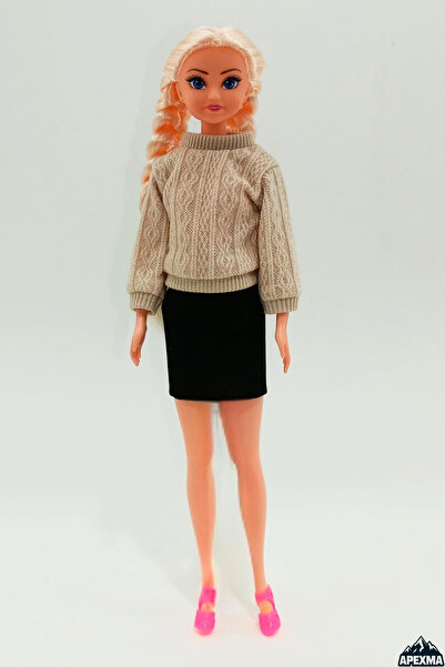 Apexma Oyuncak Kazaklı Örgü Saçlı Model Bebek 29 Cm - Hareketli Eklemli Oyuncak Bebek