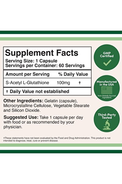 Double Wood Supplements S-Acetyl L-Glutathione Capsules - 100mg, 60ct (Antioxidant, Non-GMO, Gluten-Free) by Double Wood