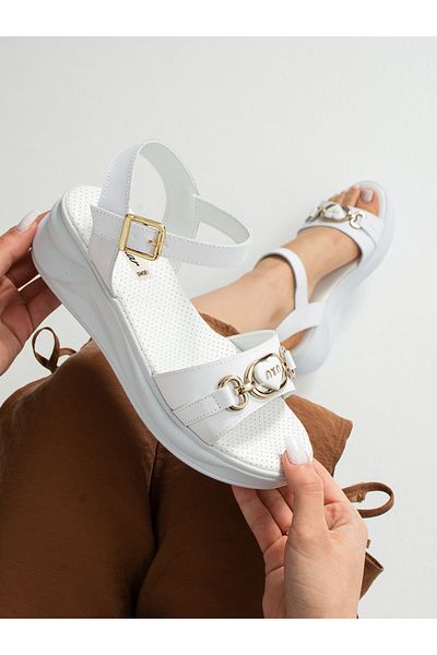 ALEMDAR AYAKKABI Celeste White Buckle Detail Women's Sandals